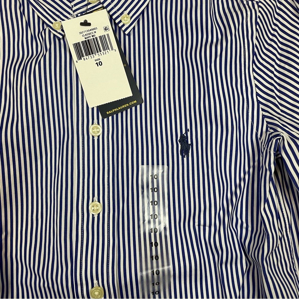 Polo Ralph Lauren Boys Slim Fit Striped Cotton Easter Blue Dress Shirt Size 10 - Picture 3 of 4